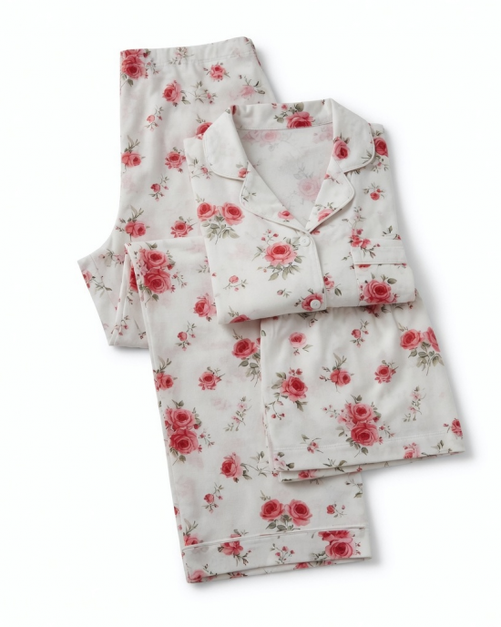 Women NY Pajamas Pants PJ Clothing Sleep Set 3 Piece White Red Roses