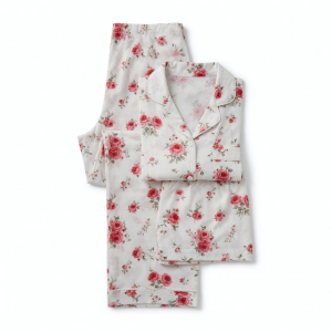 Women NY Pajamas Pants PJ Clothing Sleep Set 3 Piece White Red Roses