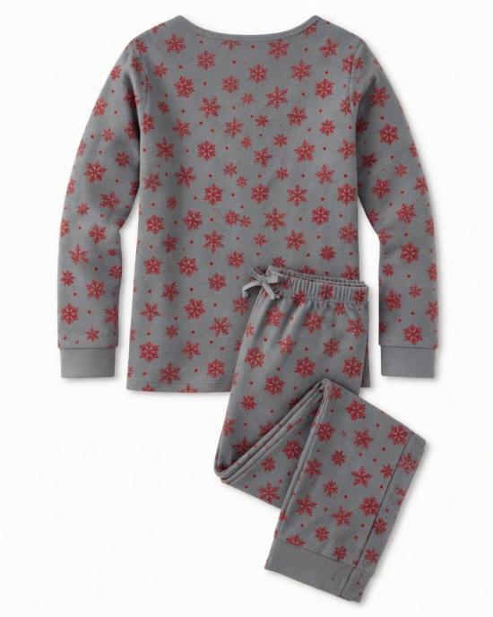 Medium Grey Red Snowflake Narrow Leg Scoop Neck Poppers Pajama Set