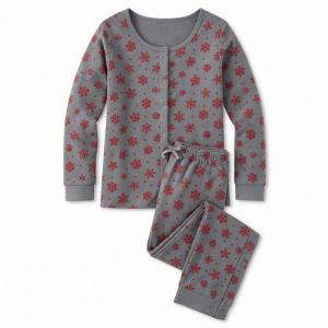 Medium Grey Red Snowflake Narrow Leg Scoop Neck Poppers Pajama Set