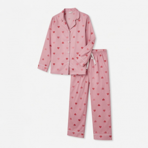 Women's Pajama Sleepwear Medium 2 Piece Pink with Hearts Valentine