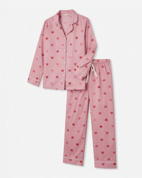 Women's Pajama Sleepwear Medium 2 Piece Pink with Hearts Valentine
