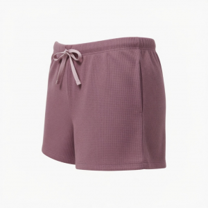 Womens Mauve Waffle Knit Pajama Shorts Drawstring Sleep Bottoms