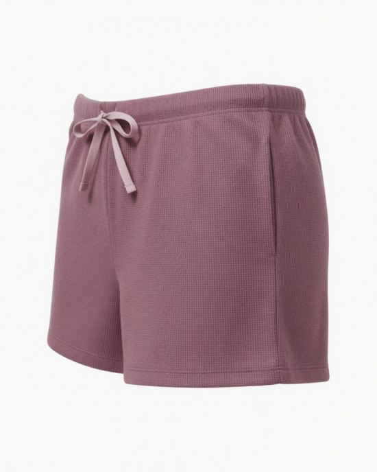 Womens Mauve Waffle Knit Pajama Shorts Drawstring Sleep Bottoms