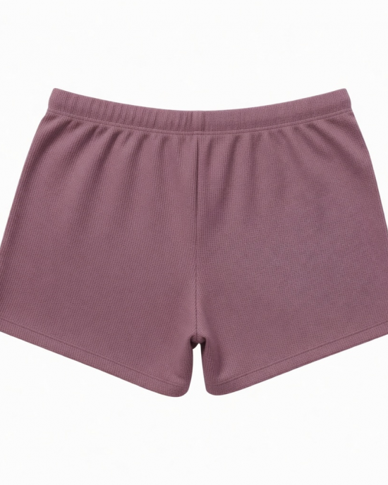 Womens Mauve Waffle Knit Pajama Shorts Drawstring Sleep Bottoms