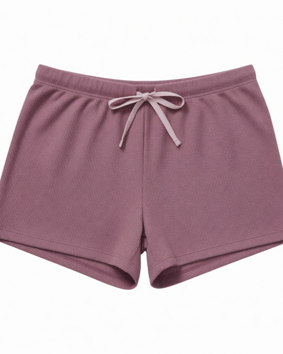 Womens Mauve Waffle Knit Pajama Shorts Drawstring Sleep Bottoms