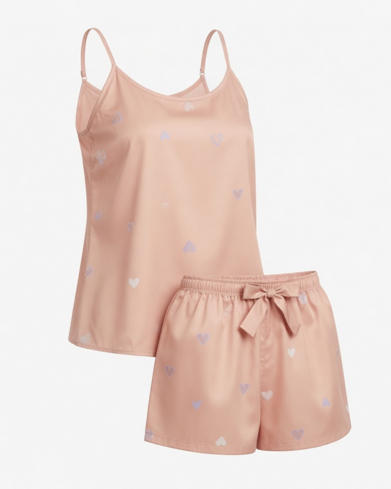 Set Pajamas Fashion Women with Print Heart Sleeveless & Shorts