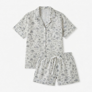 Atlanta Toile Pajamas Two Piece Shirt Shorts Set Drawstring Flaw