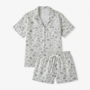 Atlanta Toile Pajamas Two Piece Shirt Shorts Set Drawstring Flaw