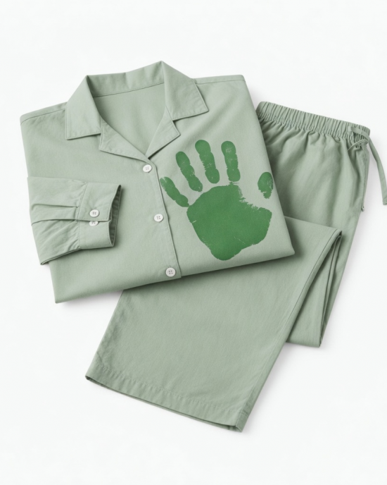 Set Pajamas unisex Large Hand Print 100 % Cotton