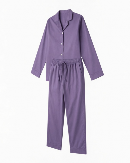 Large Purple Plain 100%Cotton Unisex Pajama Set