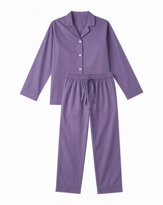 Large Purple Plain 100%Cotton Unisex Pajama Set