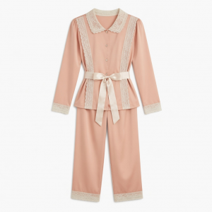 Elegant Pajamas with Bow Back Women with Design Splice Lace for All Seasons