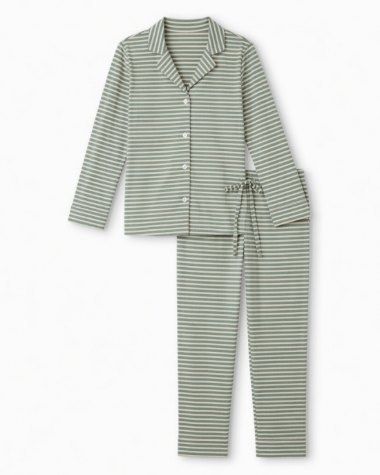 Sleek and Stylish Womens Casual Pajama Set with Comfortable Stripe Design