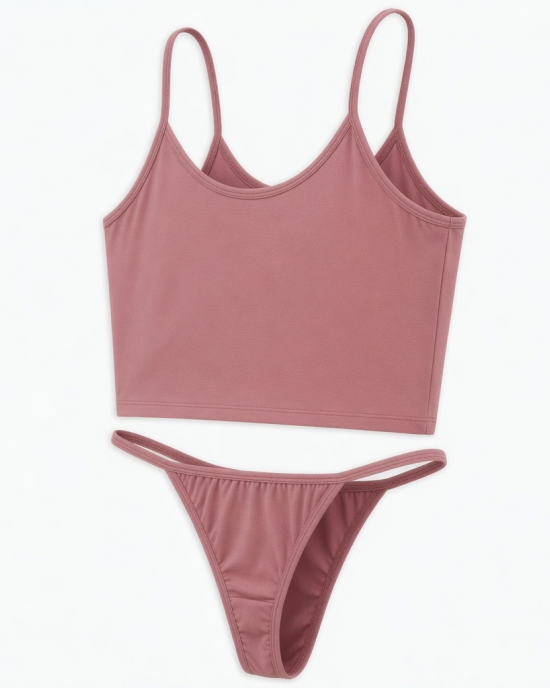 Women Thong Pajama Brand New Moderate Elasticity Sleeveless Solid Color