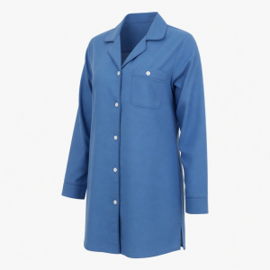 Womens Blue Pajama Sleep Shirt Button Up Long Sleeve Classic Fit