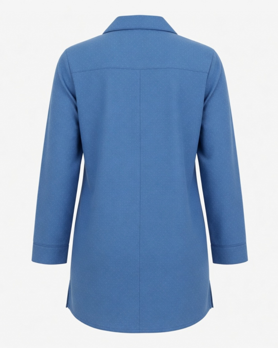 Womens Blue Pajama Sleep Shirt Button Up Long Sleeve Classic Fit
