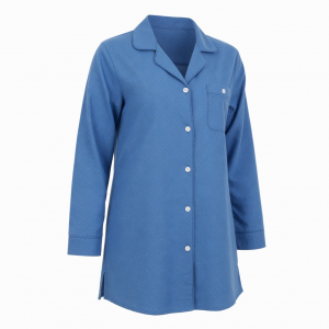 Womens Blue Pajama Sleep Shirt Button Up Long Sleeve Classic Fit