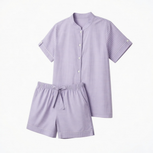 Shortie Pajama Set Striped 2 Piece Women Button Up