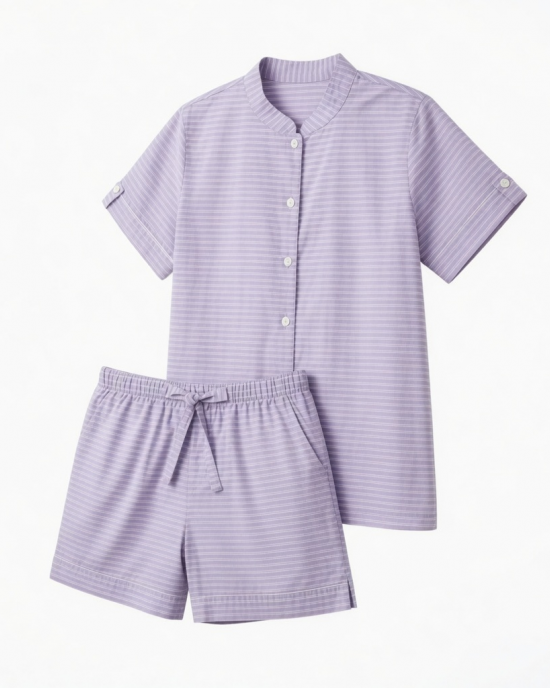 Shortie Pajama Set Striped 2 Piece Women Button Up