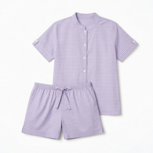 Shortie Pajama Set Striped 2 Piece Women Button Up