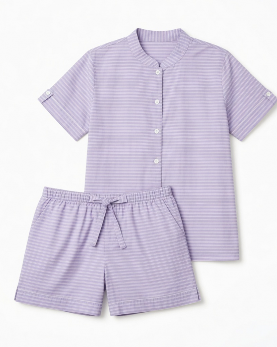 Shortie Pajama Set Striped 2 Piece Women Button Up