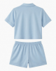 Womens Two Piece Cropped Pajama Set 100% Cotton Light Blue Lounge