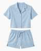 Womens Two Piece Cropped Pajama Set 100% Cotton Light Blue Lounge