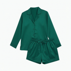 Womens 2 PC Pajama Set 0XL Green Satin Shorts
