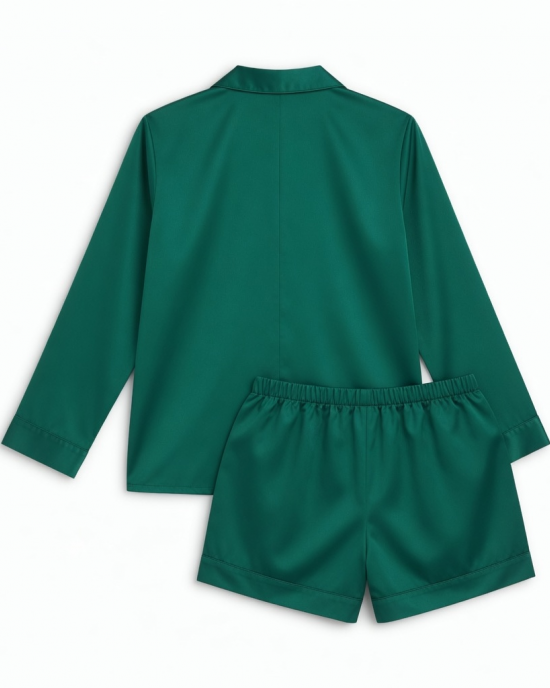Womens 2 PC Pajama Set 0XL Green Satin Shorts