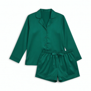 Womens 2 PC Pajama Set 0XL Green Satin Shorts