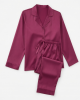 2 Piece Satin Look Pajama Set with Satin Trim, Magenta
