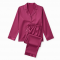 2 Piece Satin Look Pajama Set with Satin Trim, Magenta