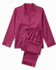 2 Piece Satin Look Pajama Set with Satin Trim, Magenta