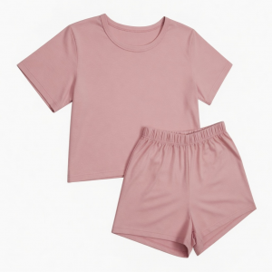Womens 2 Piece Short Set Pink Comfort Lightweight Loungewear