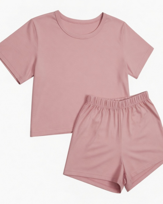 Womens 2 Piece Short Set Pink Comfort Lightweight Loungewear