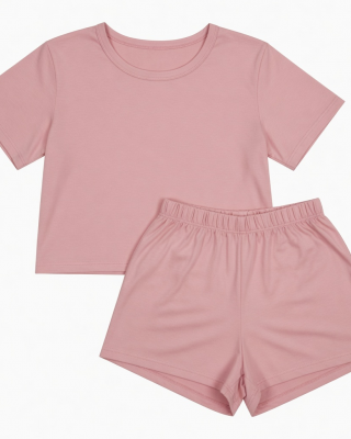 Womens 2 Piece Short Set Pink Comfort Lightweight Loungewear