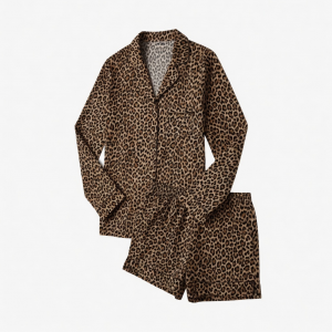 Women's 2 PC Animal Print Pajama Set Natural Leopard