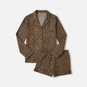 Women's 2 PC Animal Print Pajama Set Natural Leopard