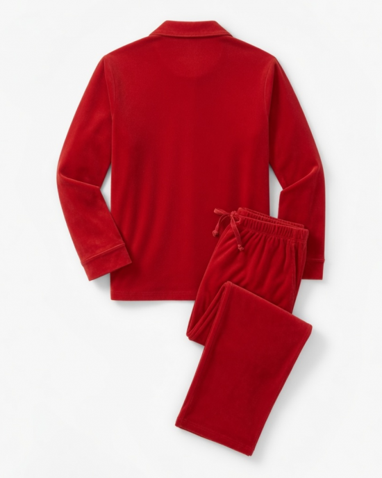 Velvety button down red pajama Set medium