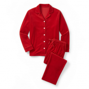 Velvety button down red pajama Set medium