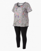 Floral Embroidered Sleep Top with Black Leggings