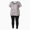 Floral Embroidered Sleep Top with Black Leggings