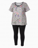 Floral Embroidered Sleep Top with Black Leggings