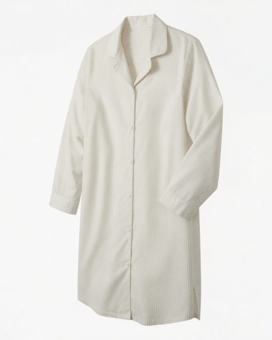 TGold Stripe Cotton Blend Button Pajama Sleep Night Shirt
