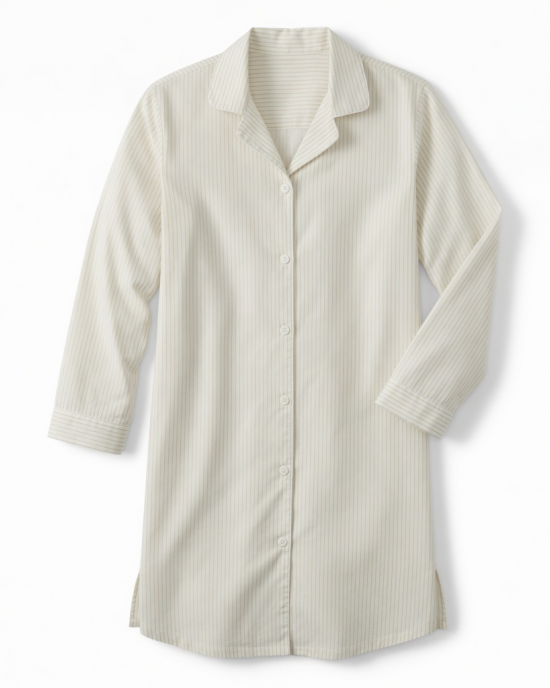 TGold Stripe Cotton Blend Button Pajama Sleep Night Shirt