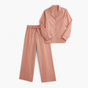 Green Cotton Salmon Pink 2pc Pajamas Set Wide Leg Women's