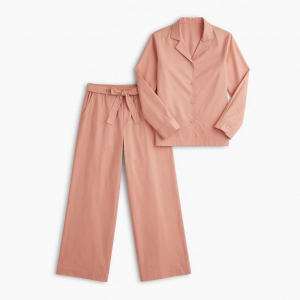Green Cotton Salmon Pink 2pc Pajamas Set Wide Leg Women's