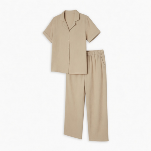 Women's Set Soft gauze short sleeve pajama Set Medium Beige Top Pant