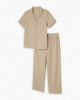 Women's Set Soft gauze short sleeve pajama Set Medium Beige Top Pant